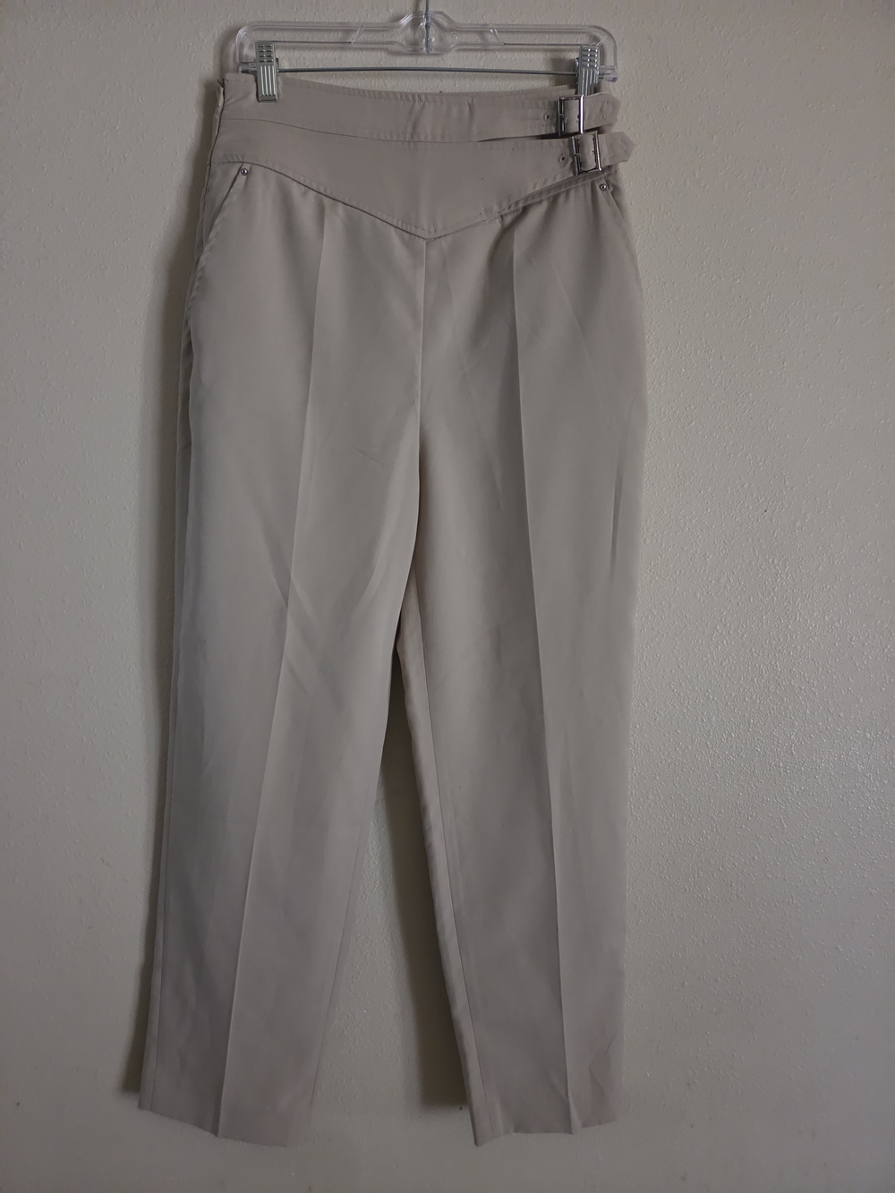 MOTF V-Waist Cream High-Rise Trousers with Side Buckle